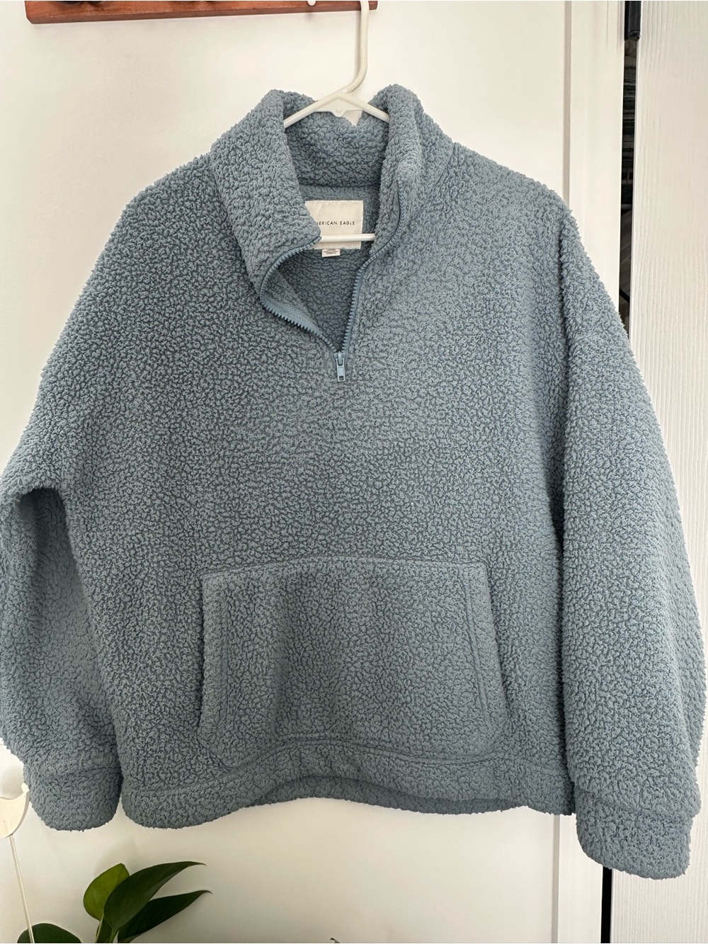 American Eagle Outfitters Light Blue Sherpa Half-Zip Pullover
